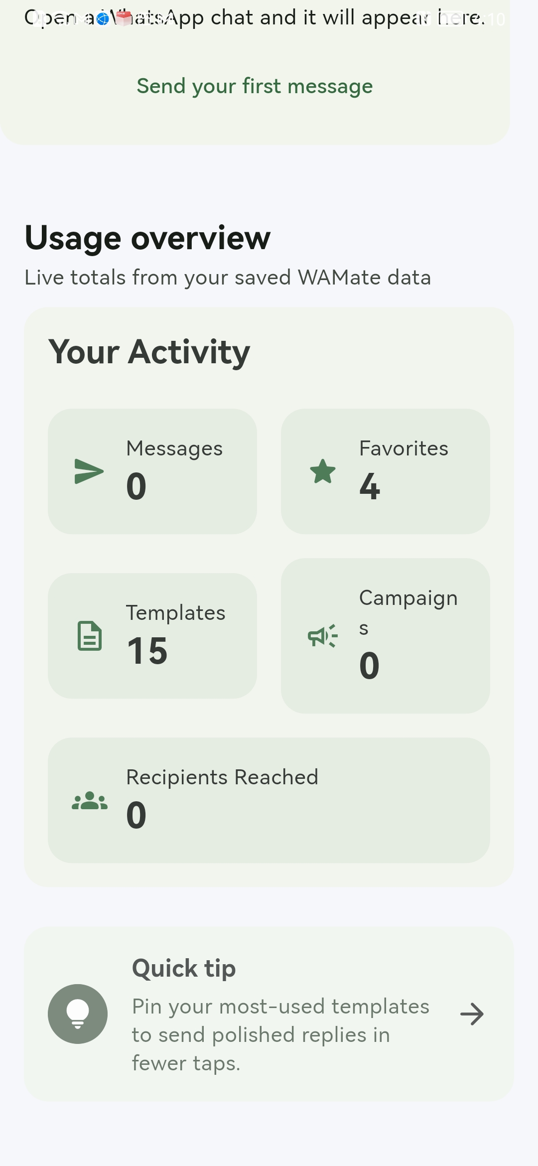 WAMate usage overview screen thumbnail