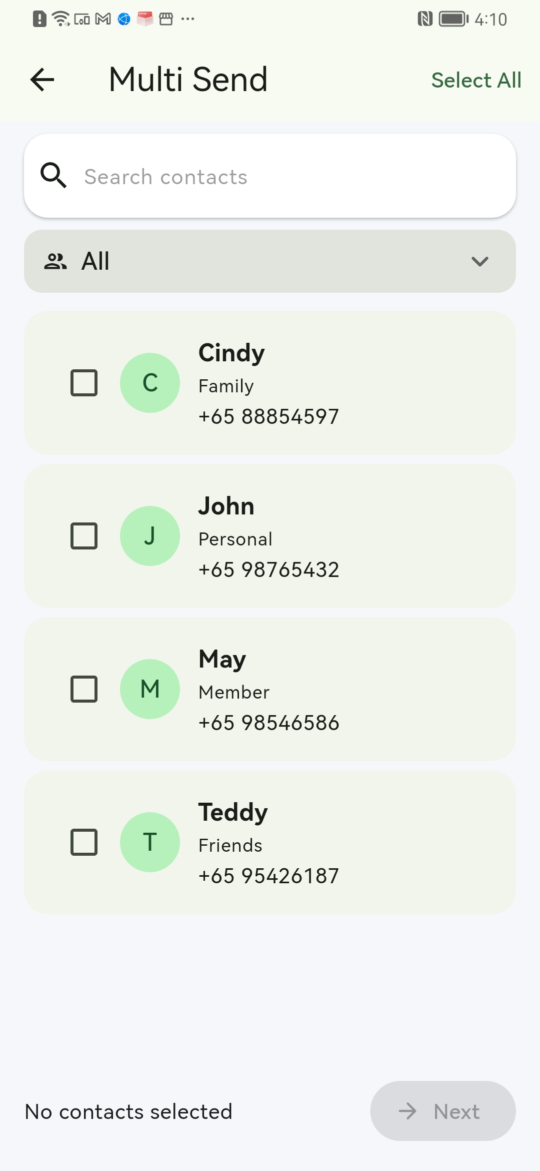WAMate multi send contact selection thumbnail