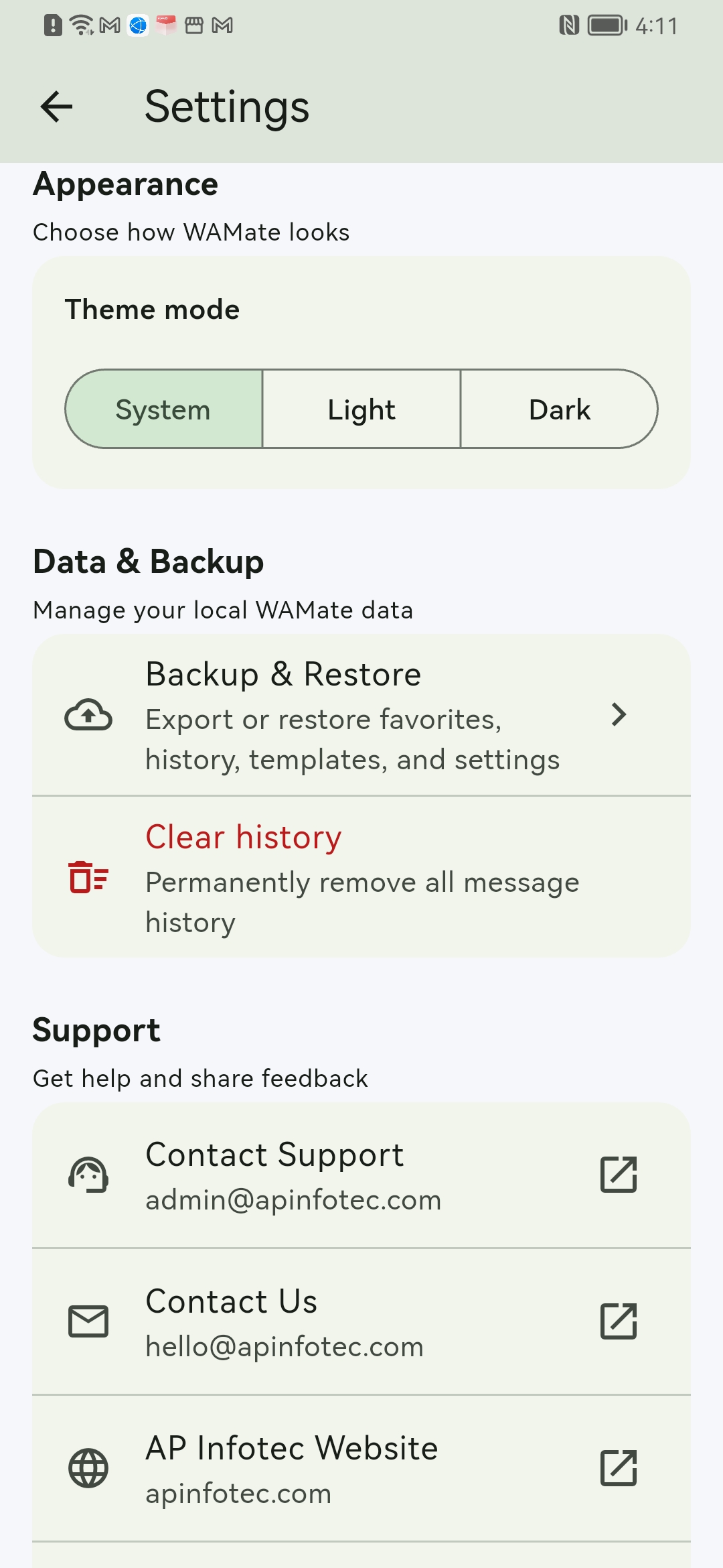 WAMate settings screen thumbnail